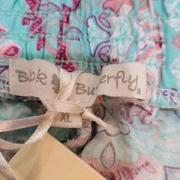 BLACK Butterfly Women's Turquoise/Pink Drawstring Pajama Lounge Pants NEW - Picture 4 of 10